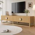 TV-Lowboard mit 4 T¨¹ren und halbrunden Griffen in Holzoptik f¨¹r Fernseher bis 75