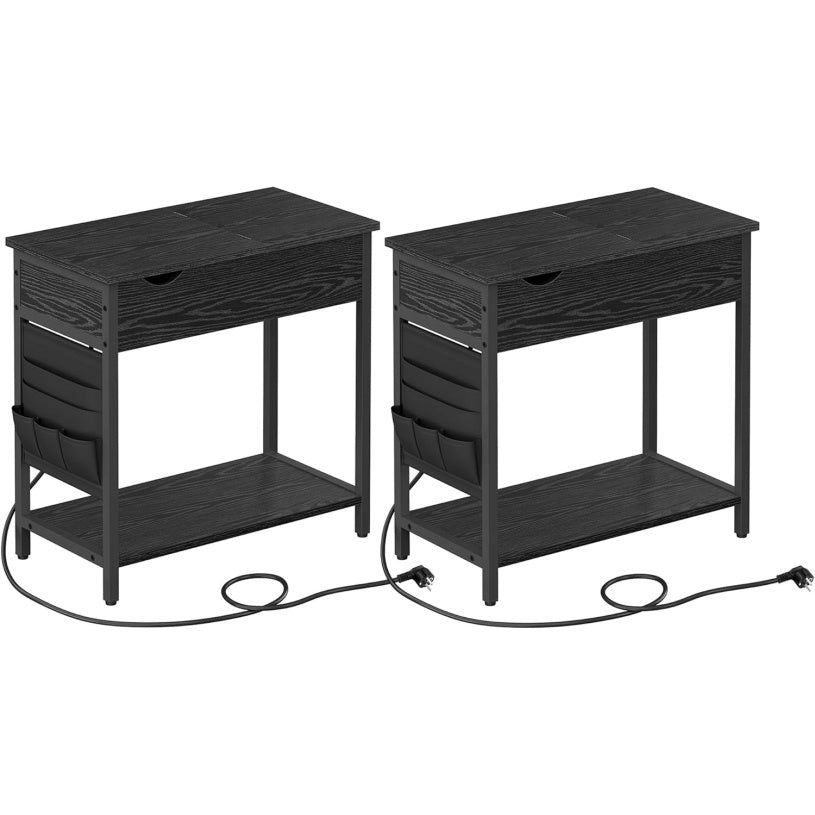Nachttisch-Set mit Steckdose, USB-Anschl¨¹ssen und Seitentasche, Schwarz mit