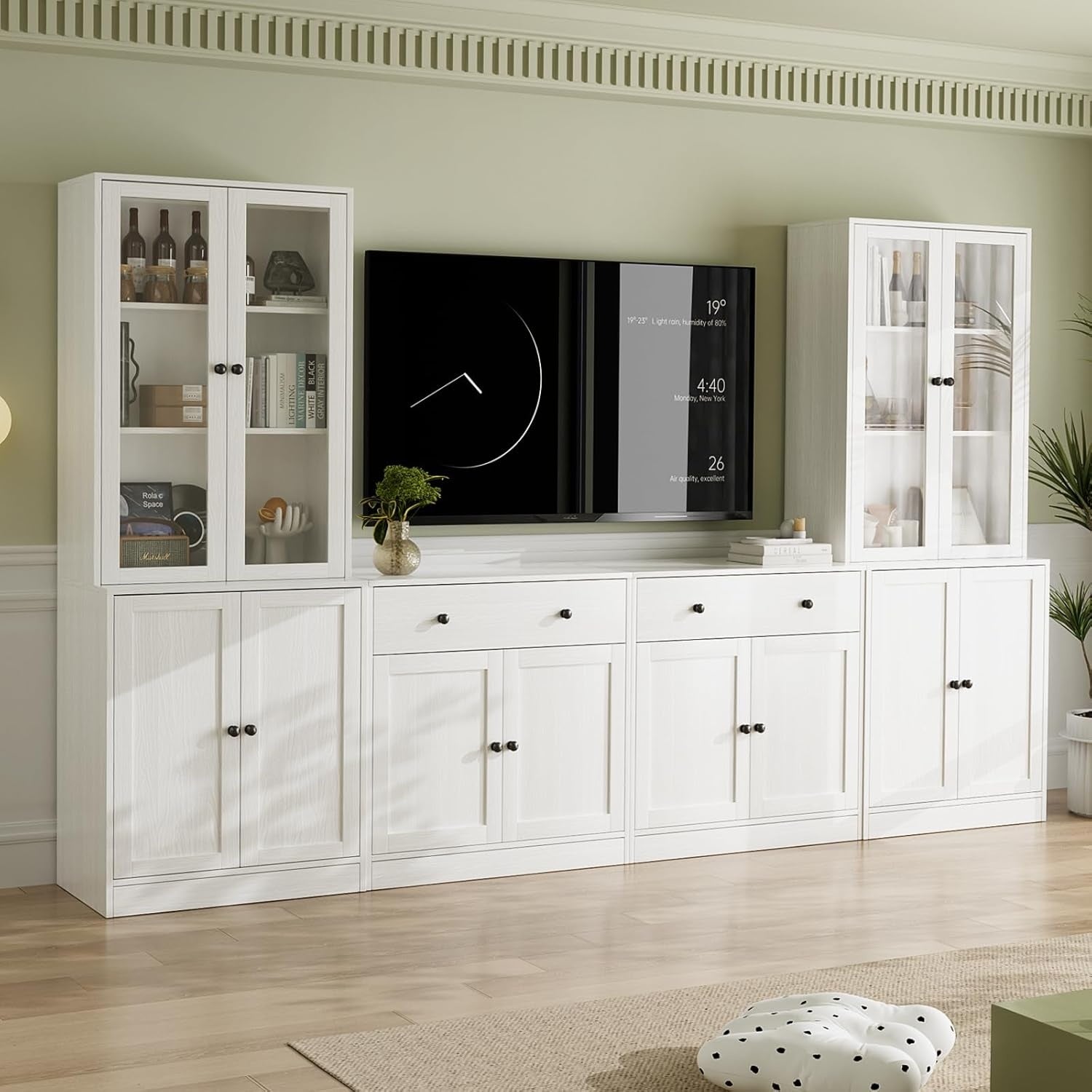 TV-Wohnwand mit B¨¹cherregalen und Glast¨¹ren f¨¹r Fernseher bis 70 Zoll, 280