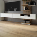 Hangendes TV-Lowboard mit Klappe, T¨¹r und Schublade, Grau und Eiche, 269,4 ¡Á 32,2 ¡Á 41
