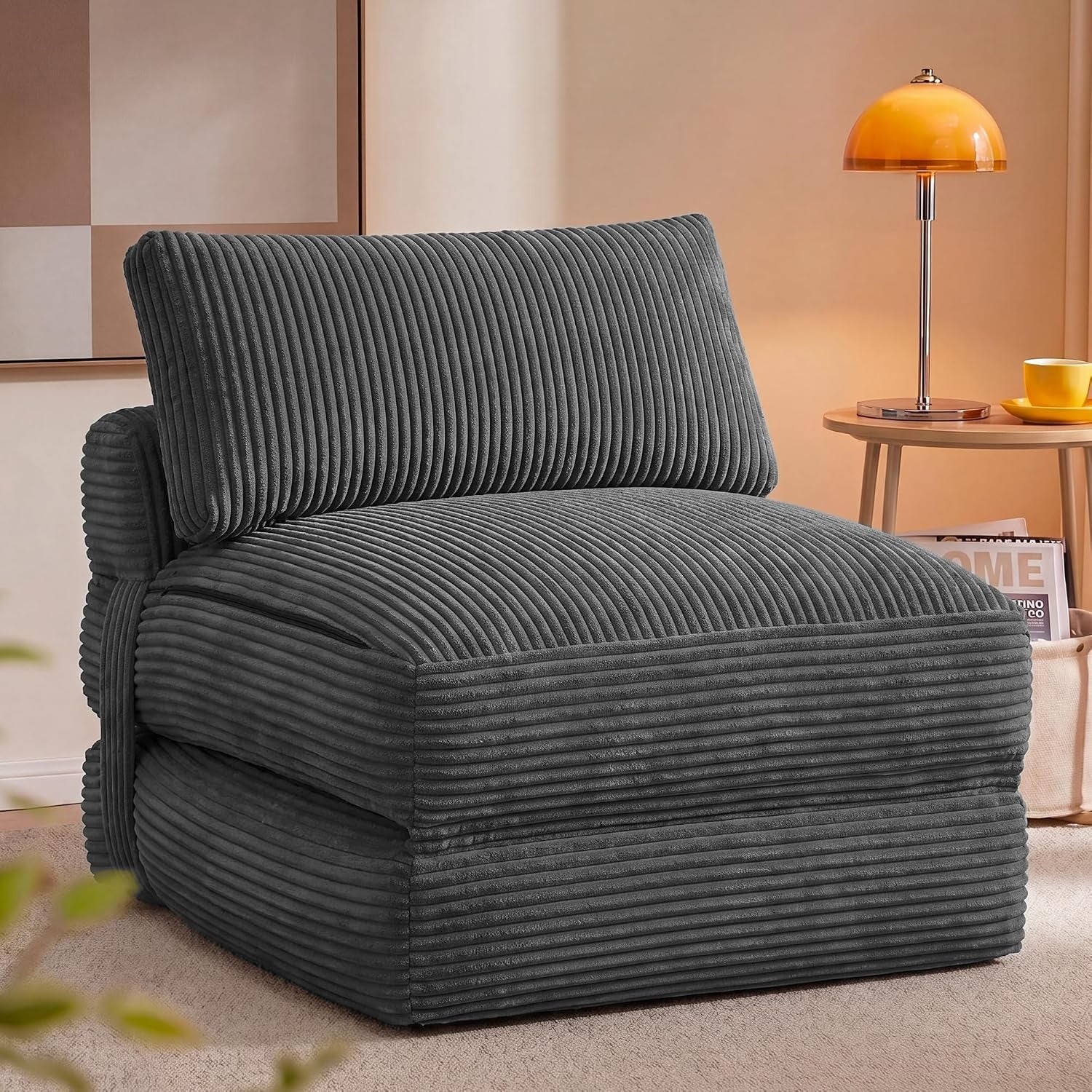 Faltbarer Schlafsessel aus Cord mit Kissen, 89 ¡Á 89 ¡Á 78 cm / 89 ¡Á 195 ¡Á 43 cm,