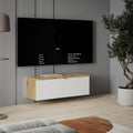 TV-Lowboard f¨¹r Wand- oder Standmontage aus Holzwerkstoff in Wei? matt und Artisan-Eiche, 99,9 ¡Á 35,4 ¡Á 34,8