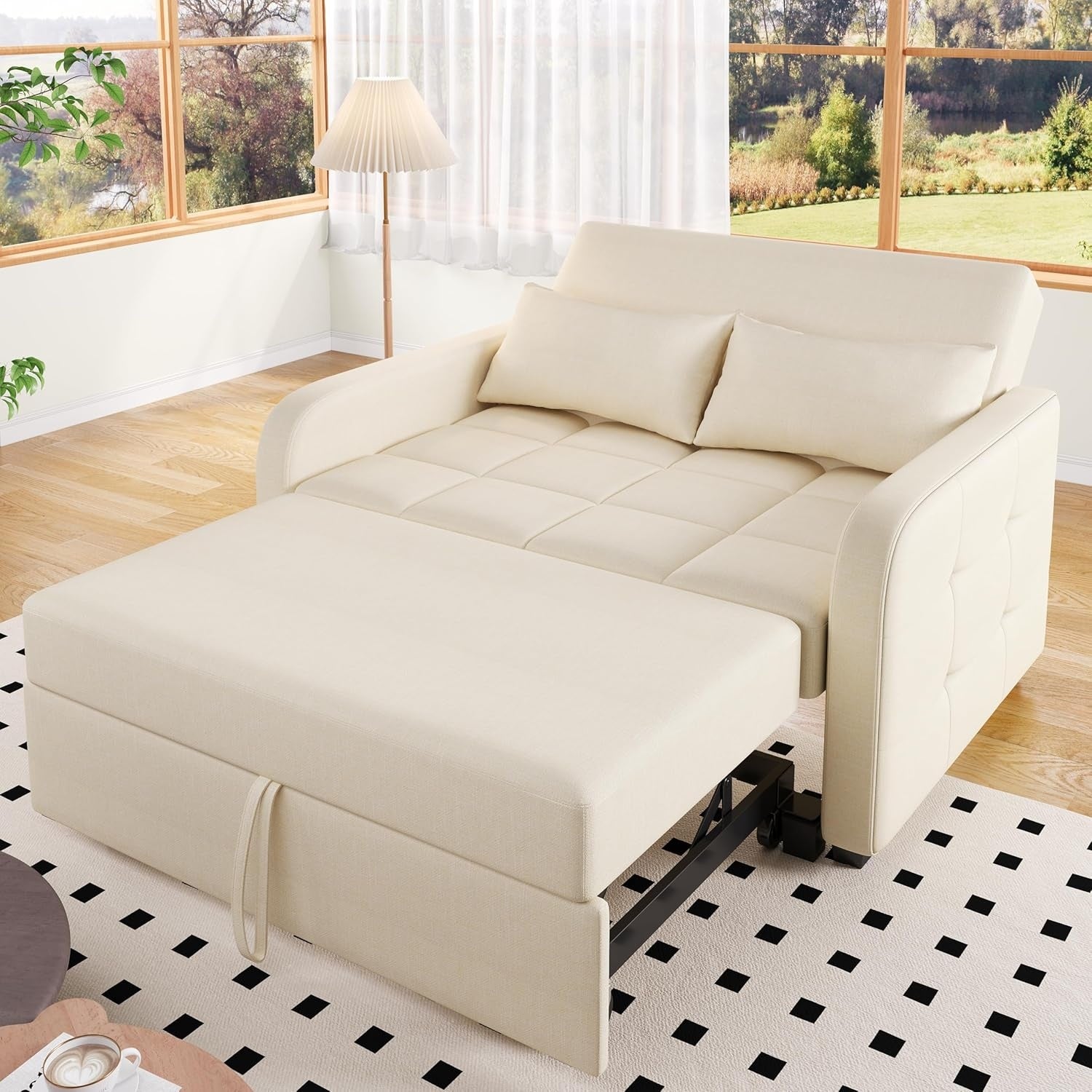 2-Sitzer Schlafsofa mit Schlaffunktion, 3-in-1-Design, verstellbarer R¨¹ckenlehne und Leinenbezug, 180 ¡Á 127