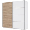 Kleiderschrank mit 2 Schiebet¨¹ren, Einlegeboden und Kleiderstange aus Holzwerkstoff in Wei? und Bianco-Eiche, 200 ¡Á 210 ¡Á 61