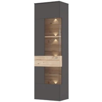 Vitrine mit 1 Glast¨¹r aus Holzwerkstoff in Wolframgrau und Planken-Eiche, 60,4 ¡Á 203,3 ¡Á 41,3