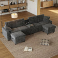 Modulares U-formiges 4-Sitzer Ecksofa mit Hocker, Stauraum, Getrankehaltern, Steckdosen sowie USB- und