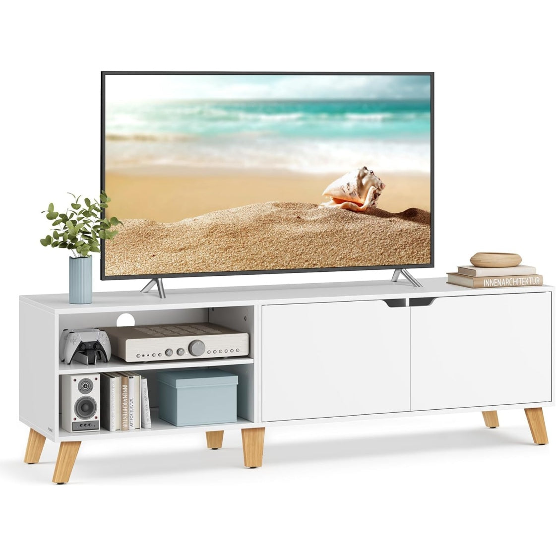 TV-Schrank mit 2 T¨¹ren und verstellbaren Ablagen f¨¹r Fernseher bis 65 Zoll, 160 ¡Á 40 ¡Á 50