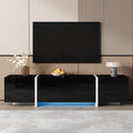 TV-Lowboard in Hochglanz Schwarz mit LED-Beleuchtung, 3 T¨¹ren, Schublade und Klappt¨¹r, 170